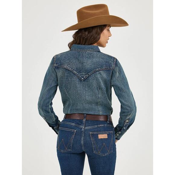WRANGLER Women's Pendleton Whisky Long Sleeve Western Snap Denim Top Size Small - Picture 2 of 10